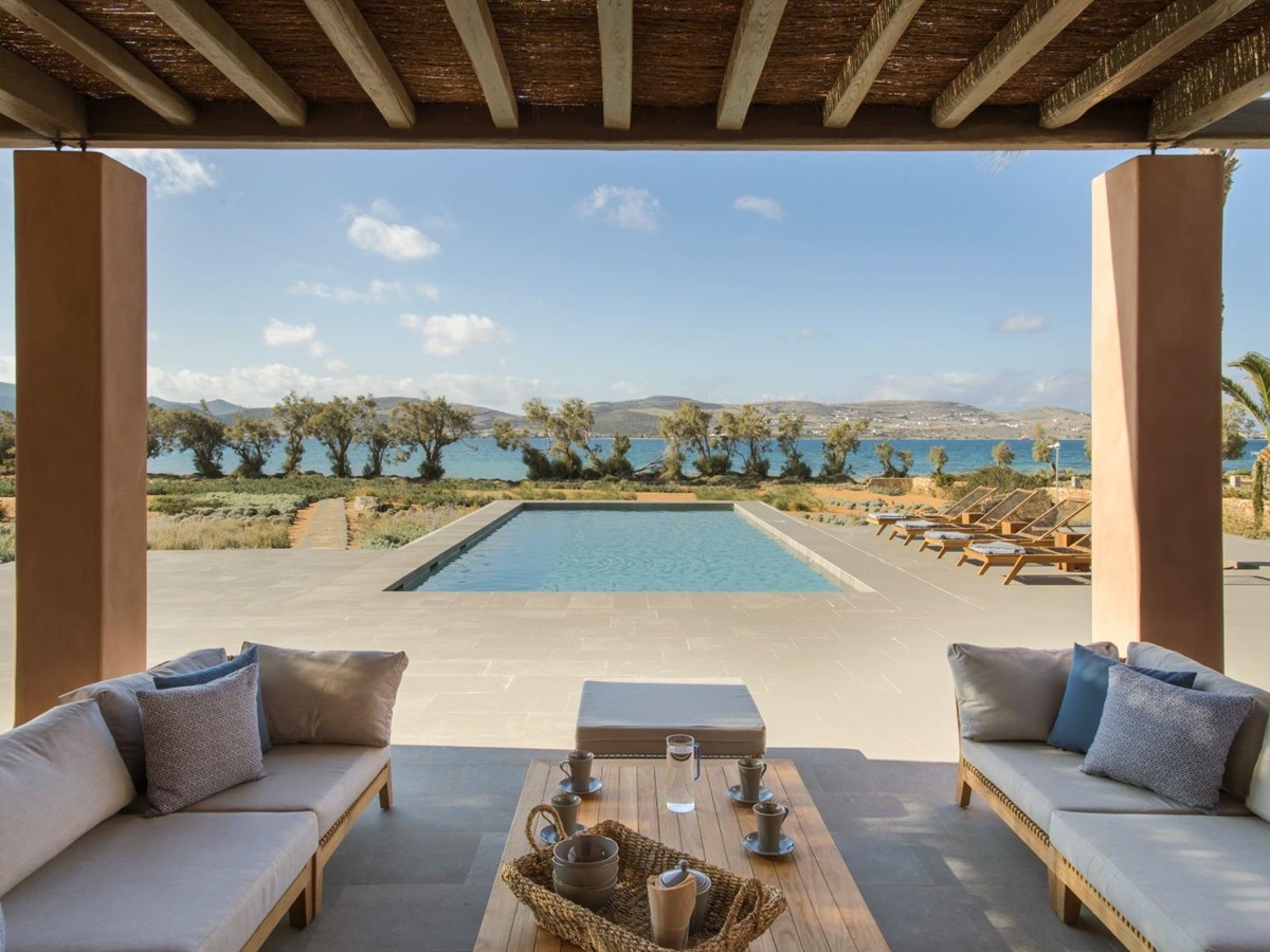 Pool and terrace at Villa Aliki, Paros