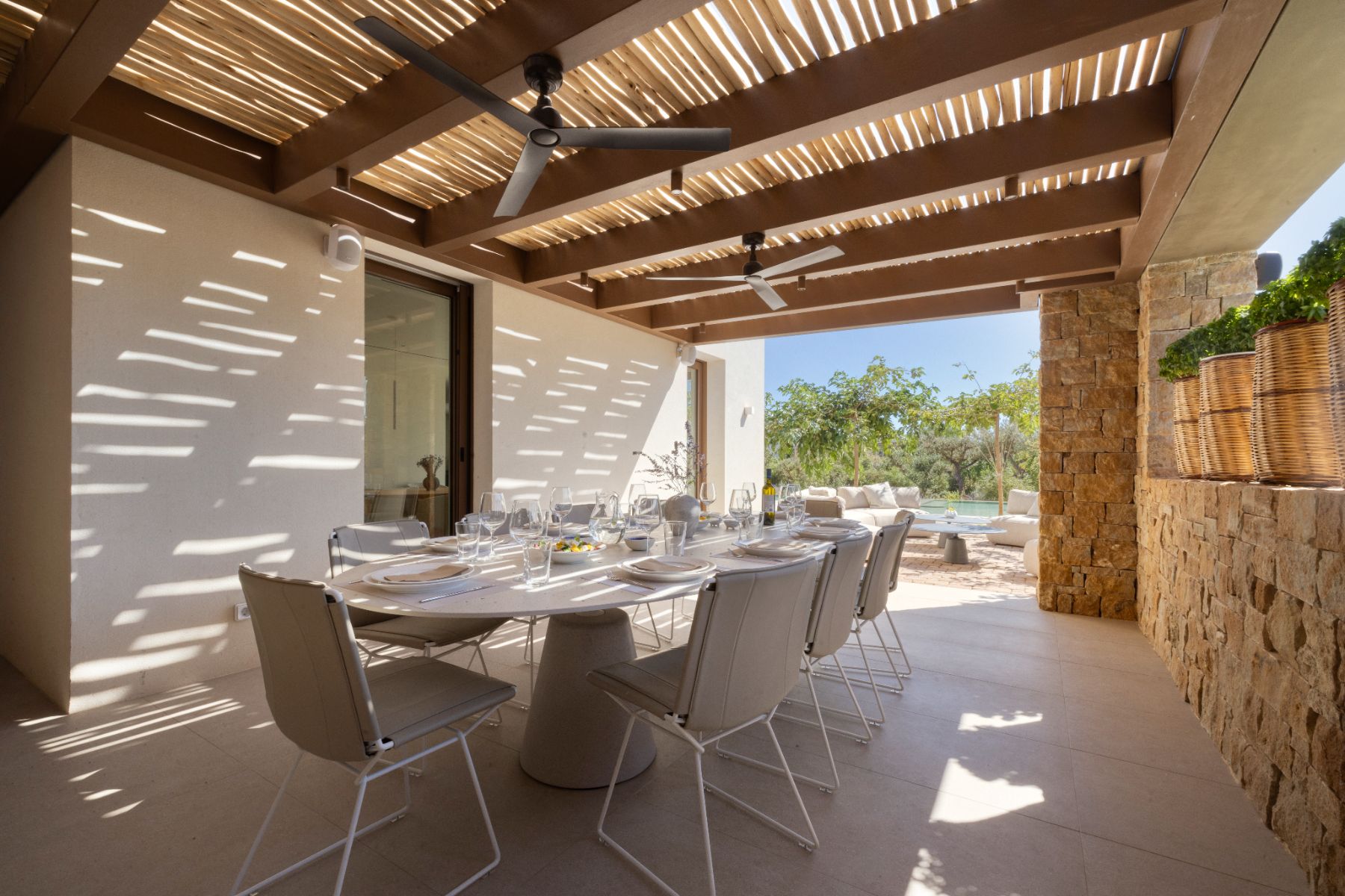 Covered dining terrace at Villa Althea, Paros