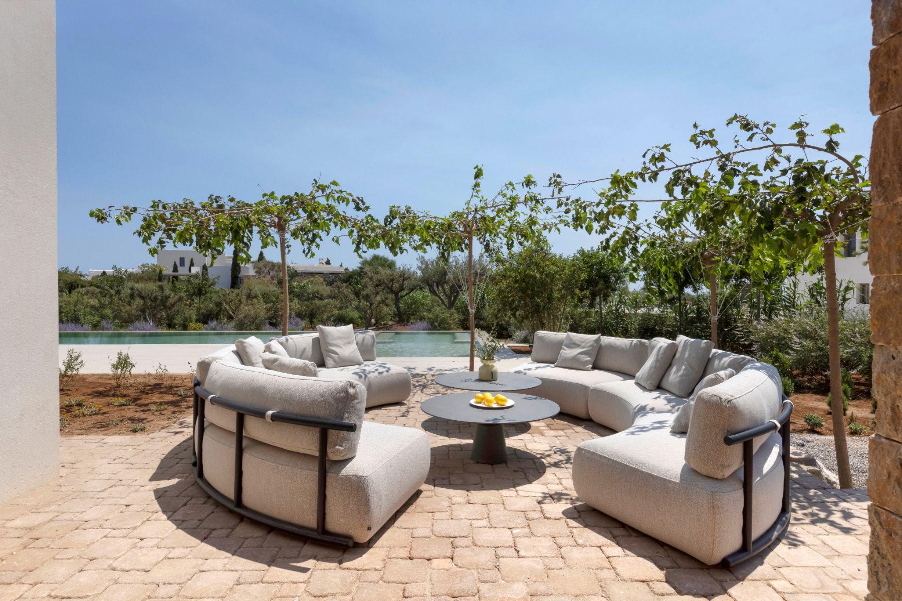 Outdoor seating area at Villa Althea, Paros