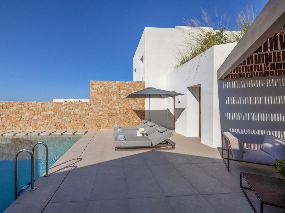 Pool terrace at Villa Amara, Paros