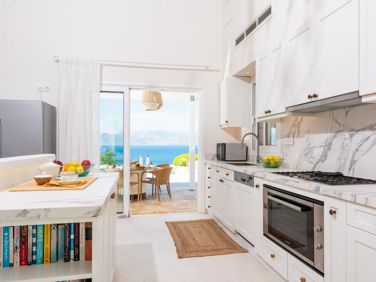 The kitchen space at Villa Anthi.