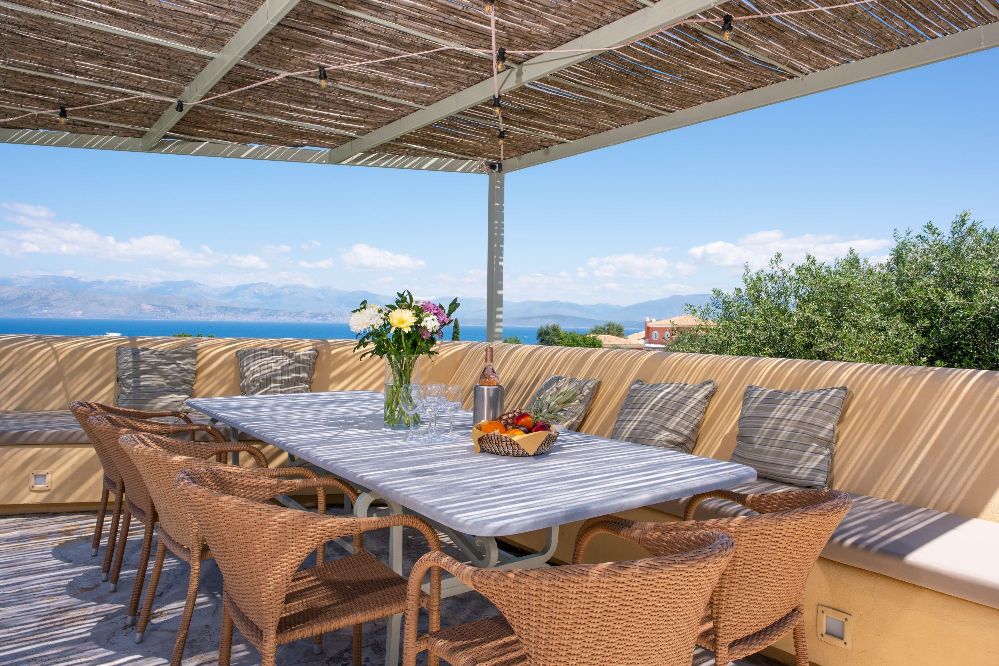 Terrace with seating at Villa Anthi