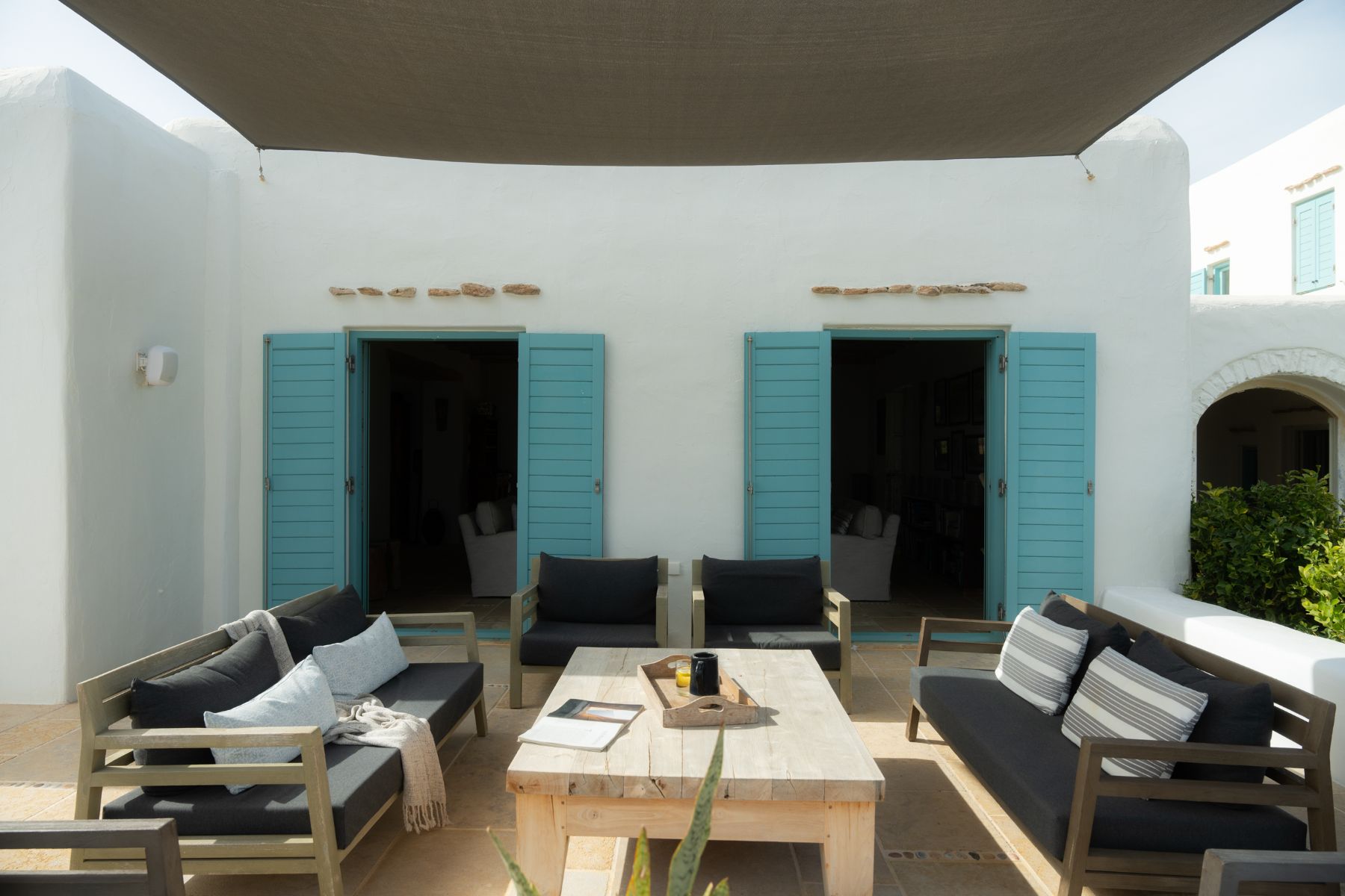 Terrace with sofas at Villa Asteria, Paros