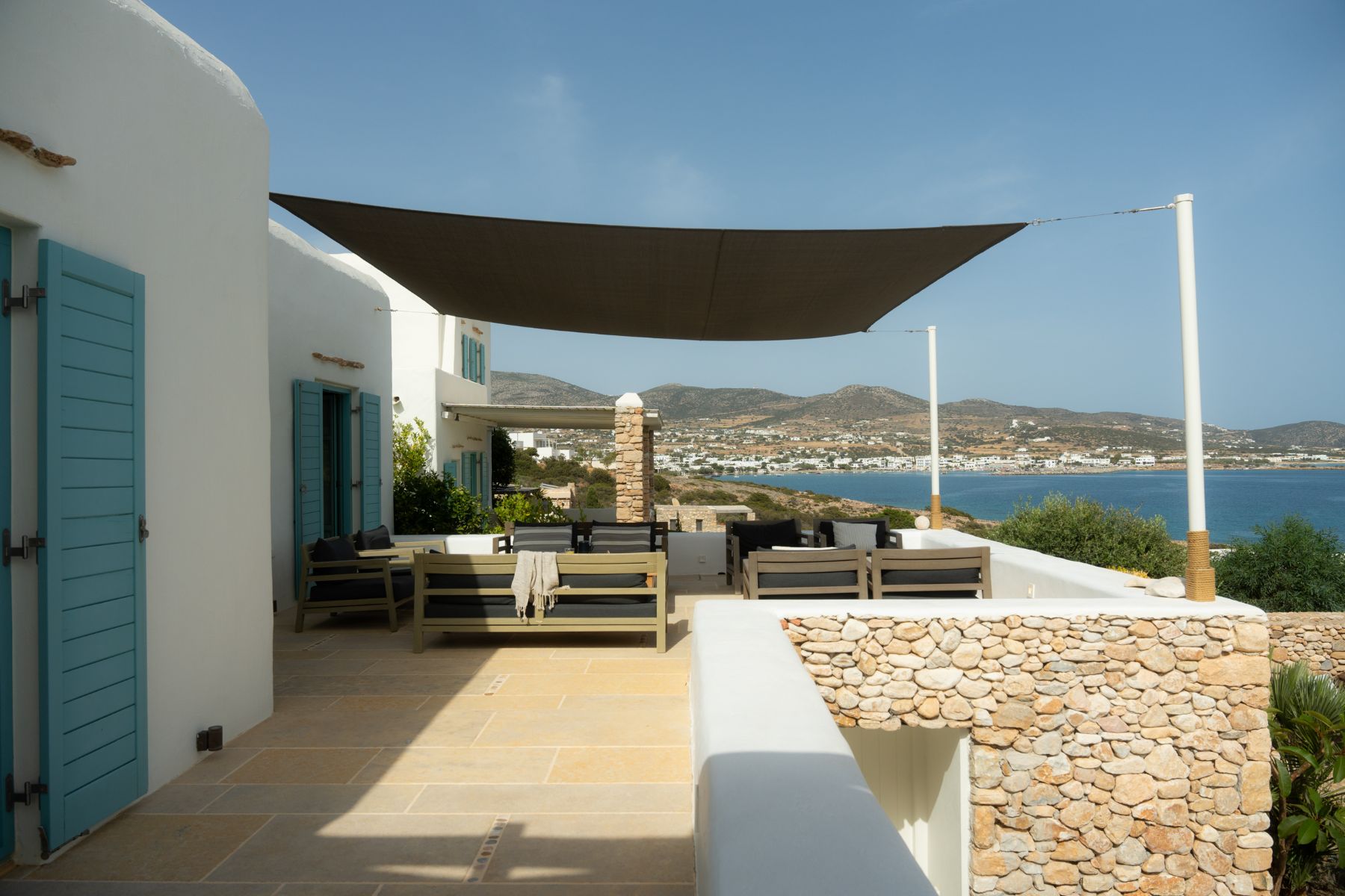 Terrace with seating at Villa Asteria, Paros