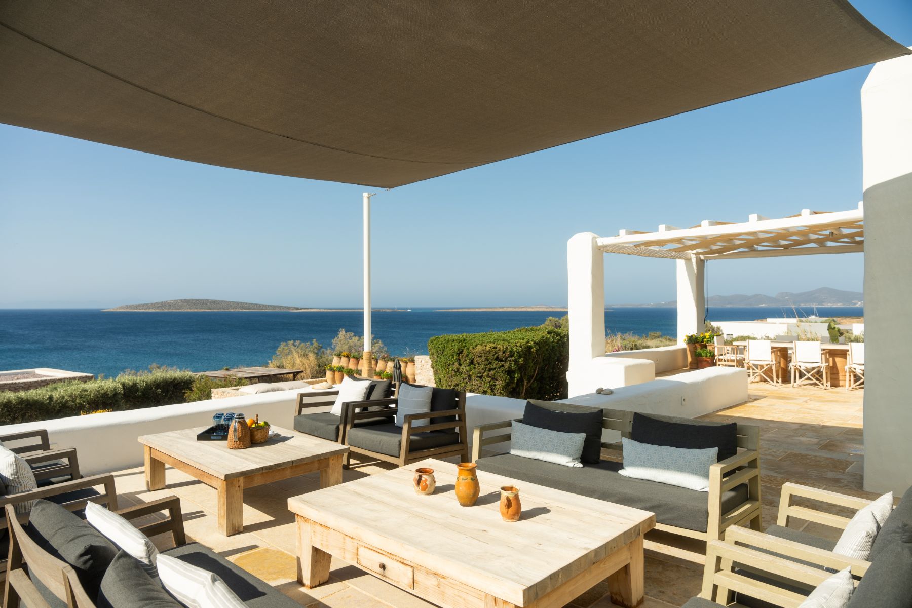 Terrace with seating at Villa Asteria, Paros