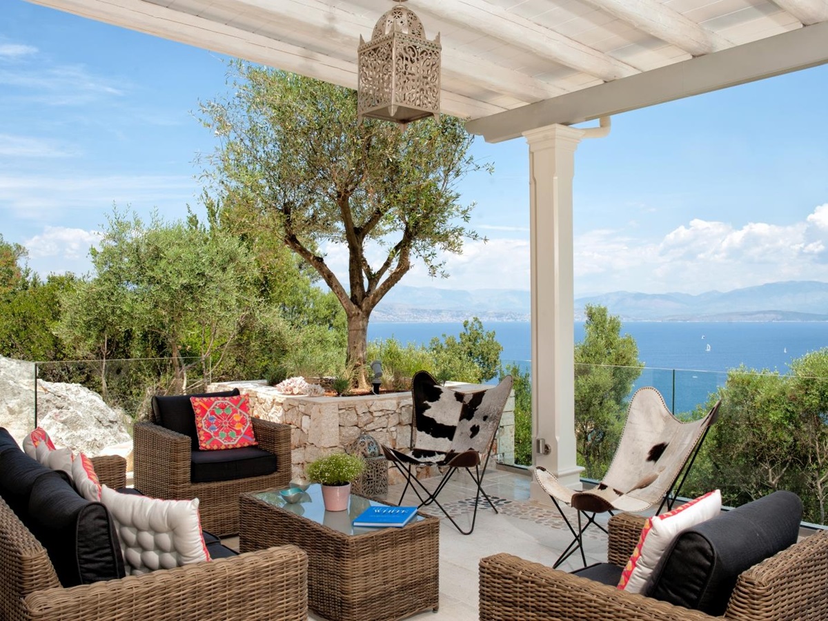 Comfortable outdoor seating at Villa Dionysos, Corfu