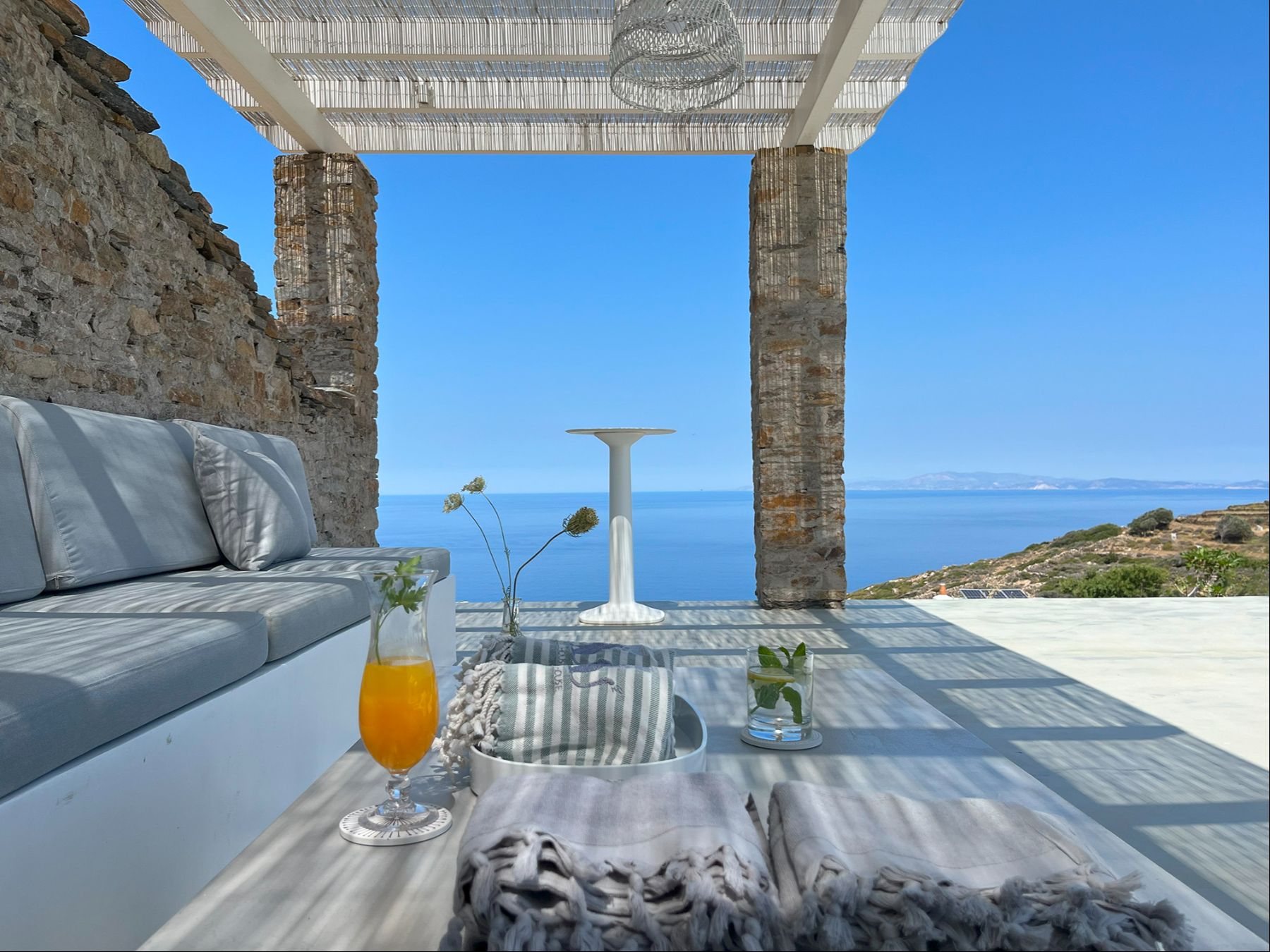 Seating with sea views at Villa Eleonas, Sifnos