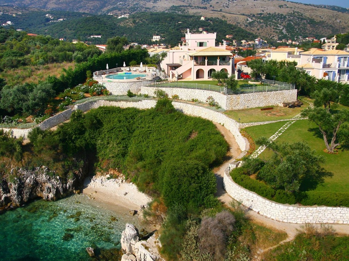 Aerial view of Villa Elia, Corfu and surrounding coastline
