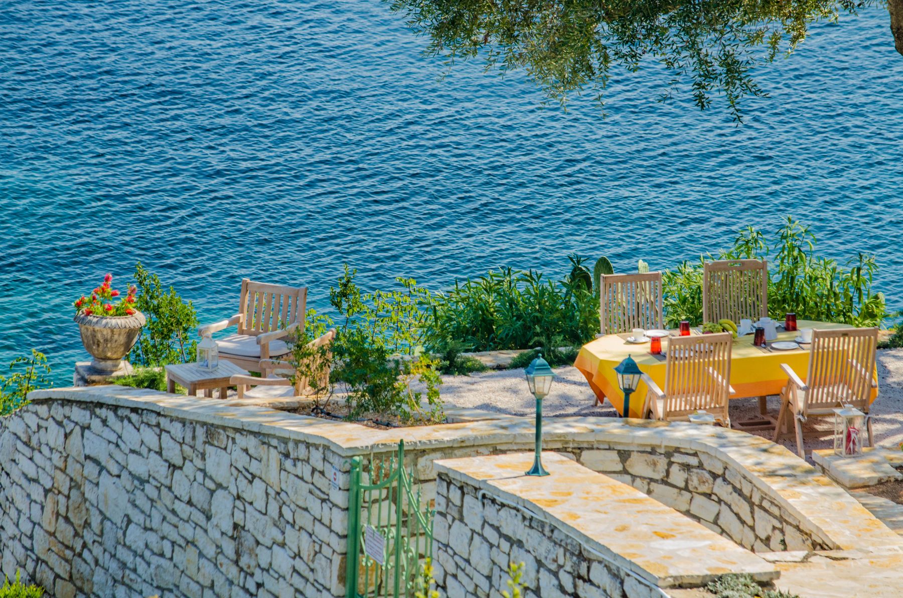 Terrace with sea view at Villa Elia, Corfu