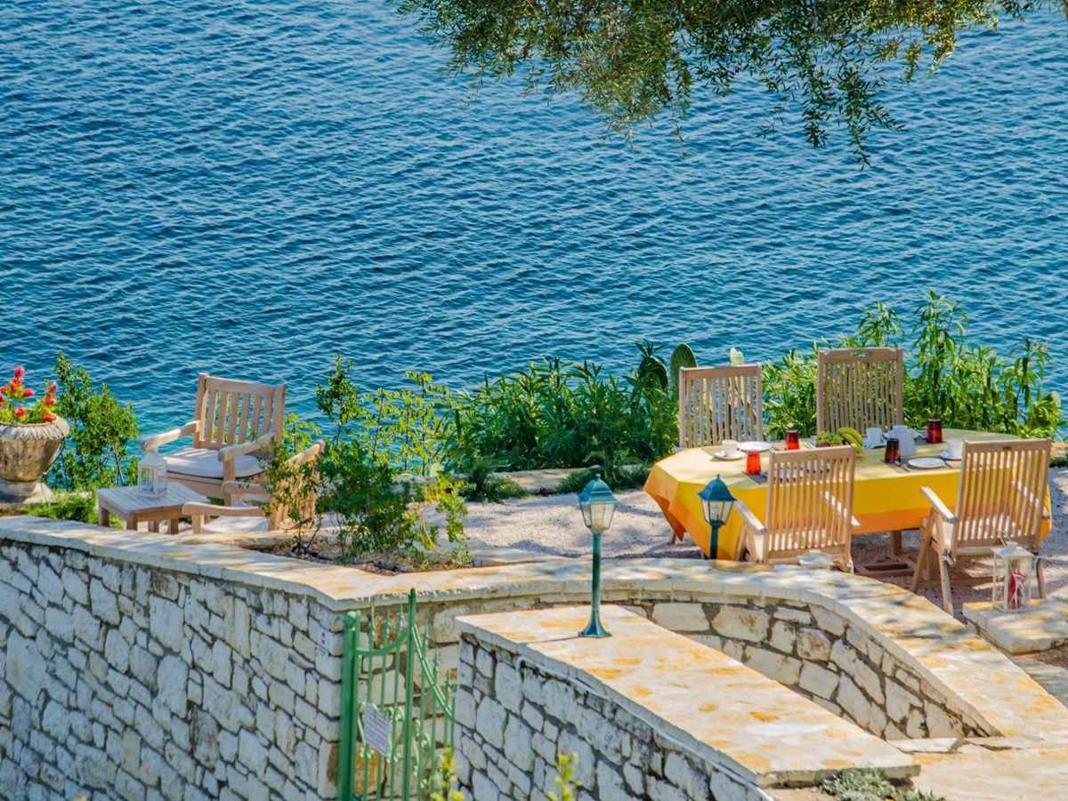 Terrace with sea view at Villa Elia, Corfu