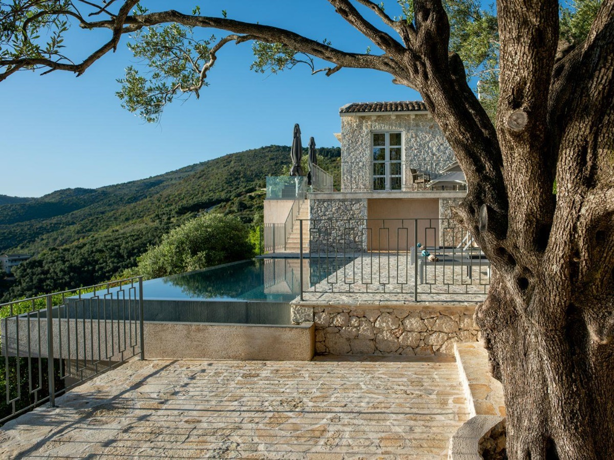 Pool view at Villa Eos in Corfu