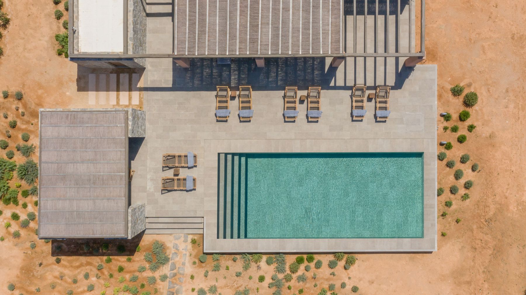 Aerial view of pool at Villa Galini, Paros