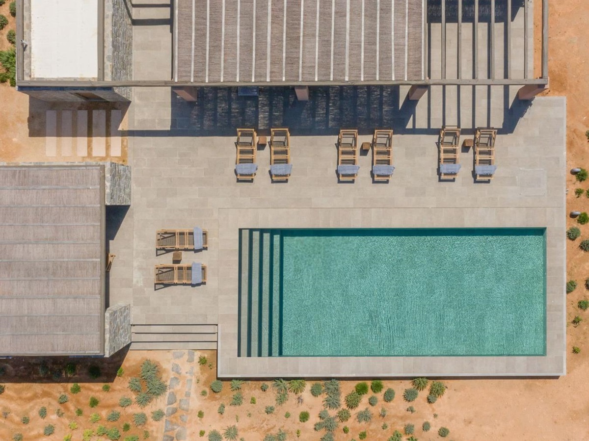 Aerial view of pool at Villa Galini, Paros