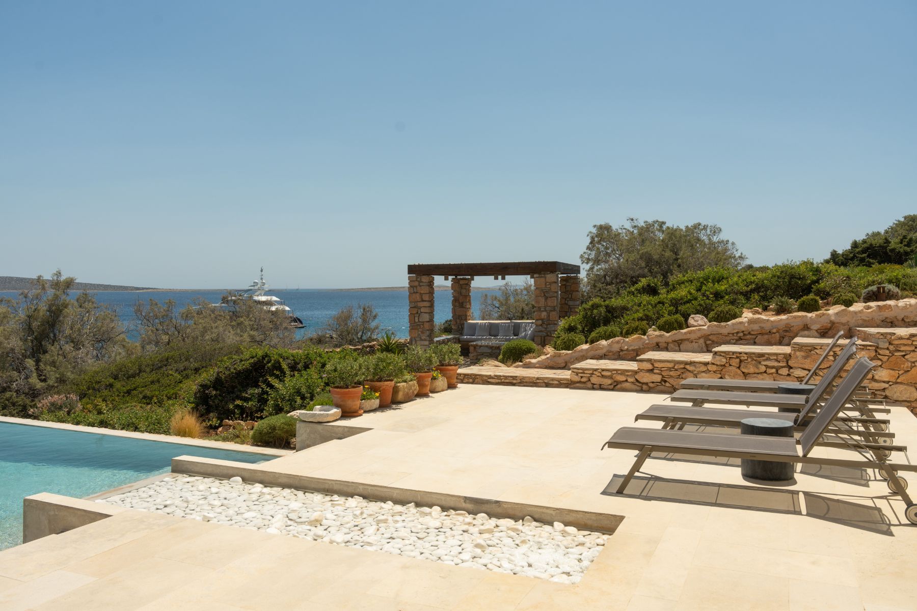 Pool and seating at Villa Ilios, Paros