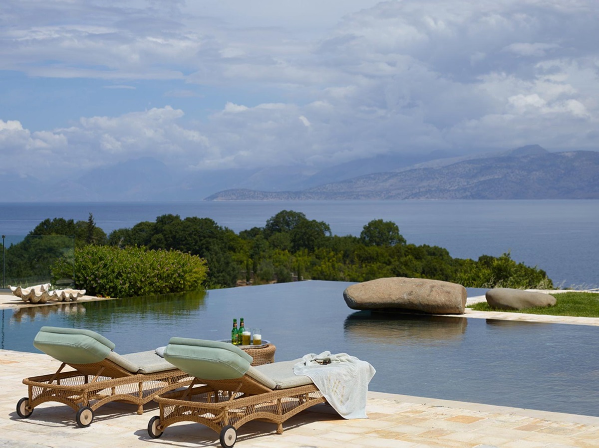 Pool and loungers at Villa Jasmine