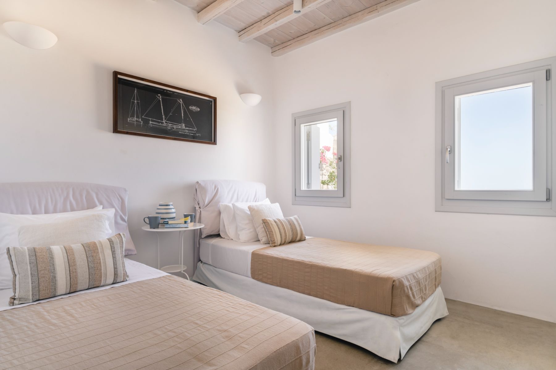 Twin bedroom at Villa Kallos, Mykonos