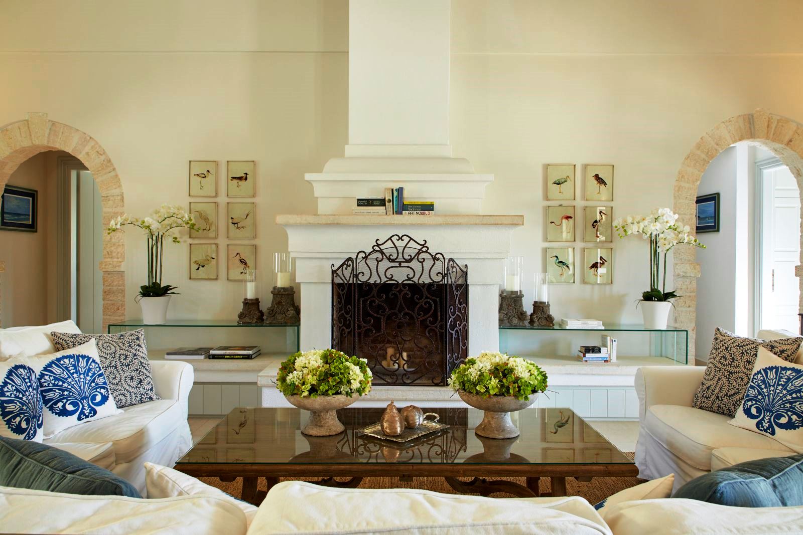white couches around a big coffee table at villa castro on Corfu