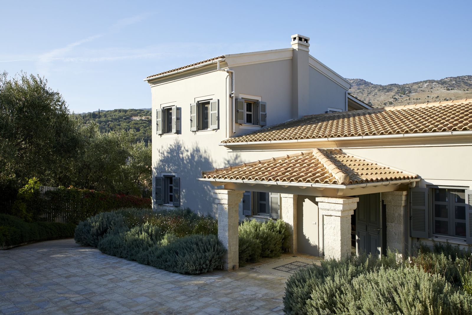 the facade at the villa