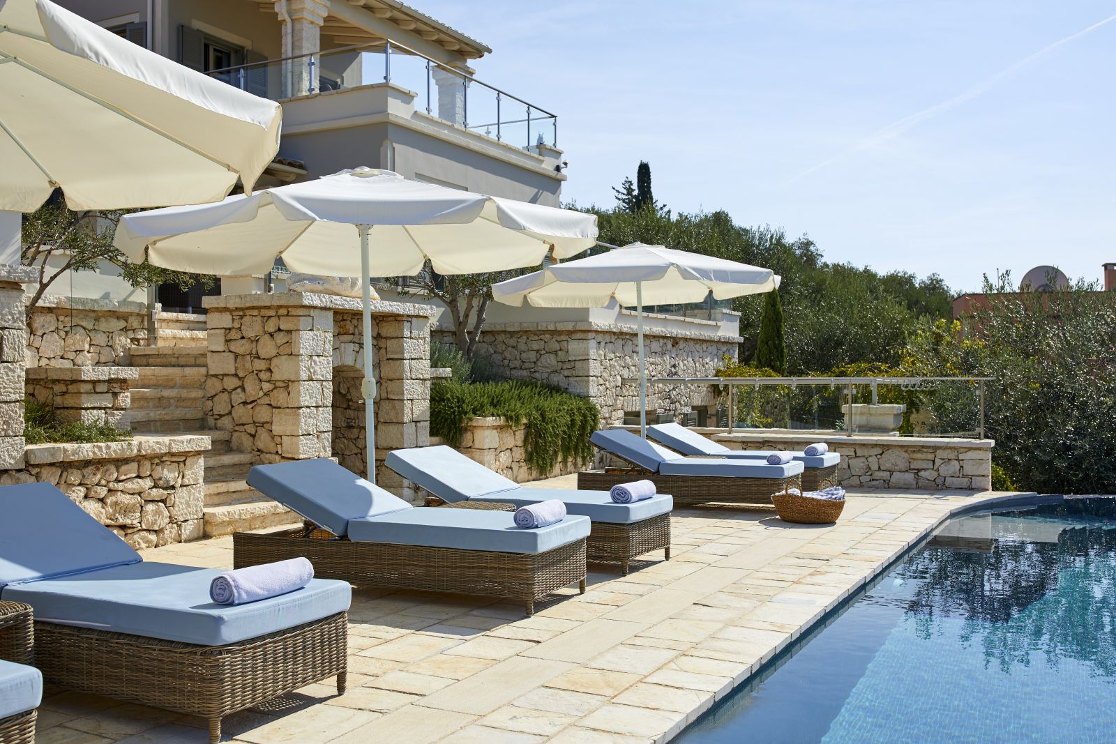 the sunbeds at the villa