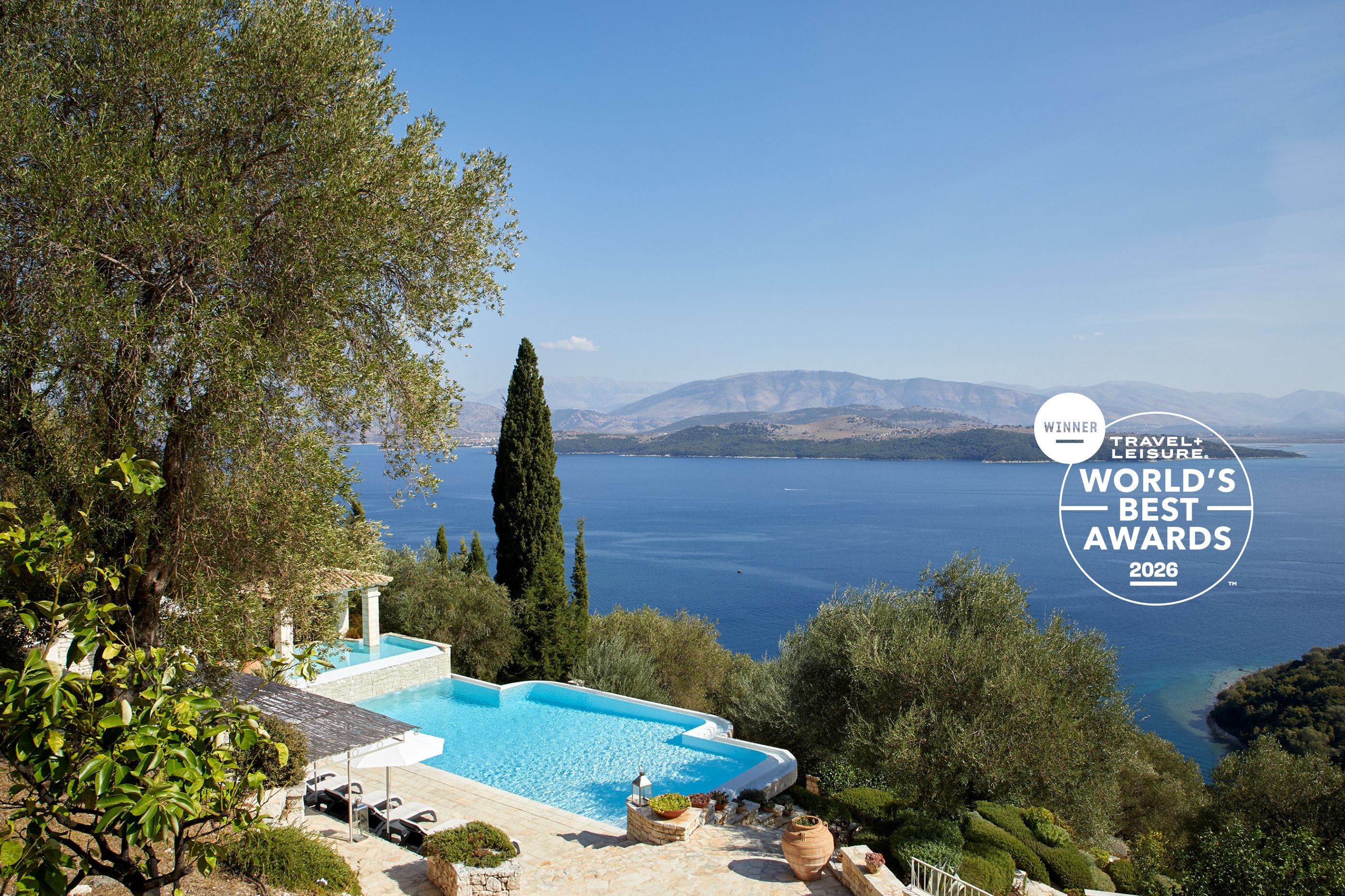 Villa Kerasia pool with T+L logo