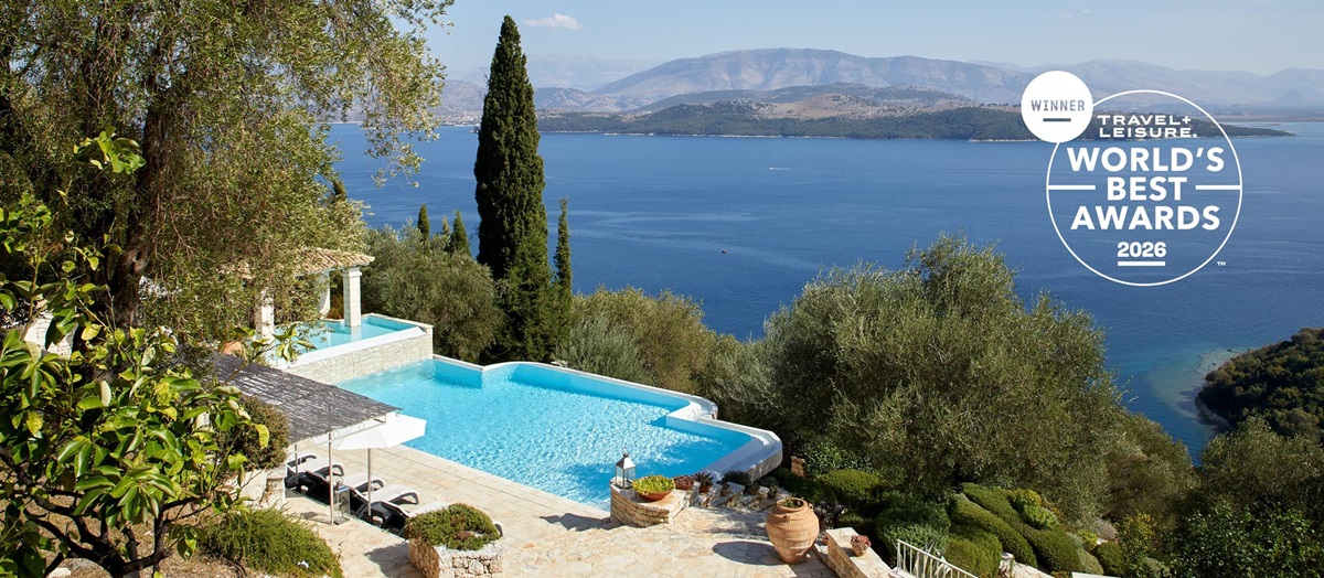 Villa Kerasia pool with T+L logo