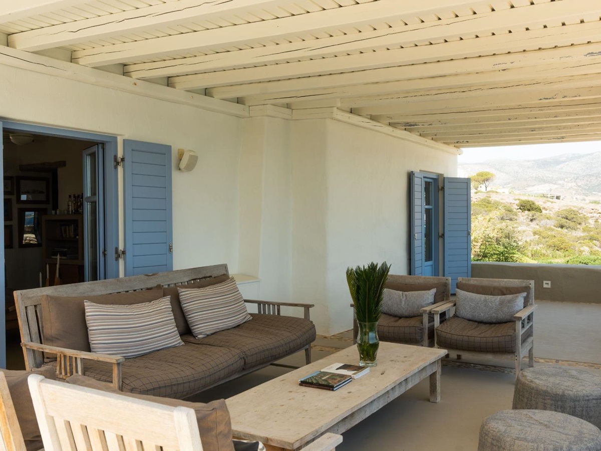 Outdoor seating area at Villa Kymata, Paros