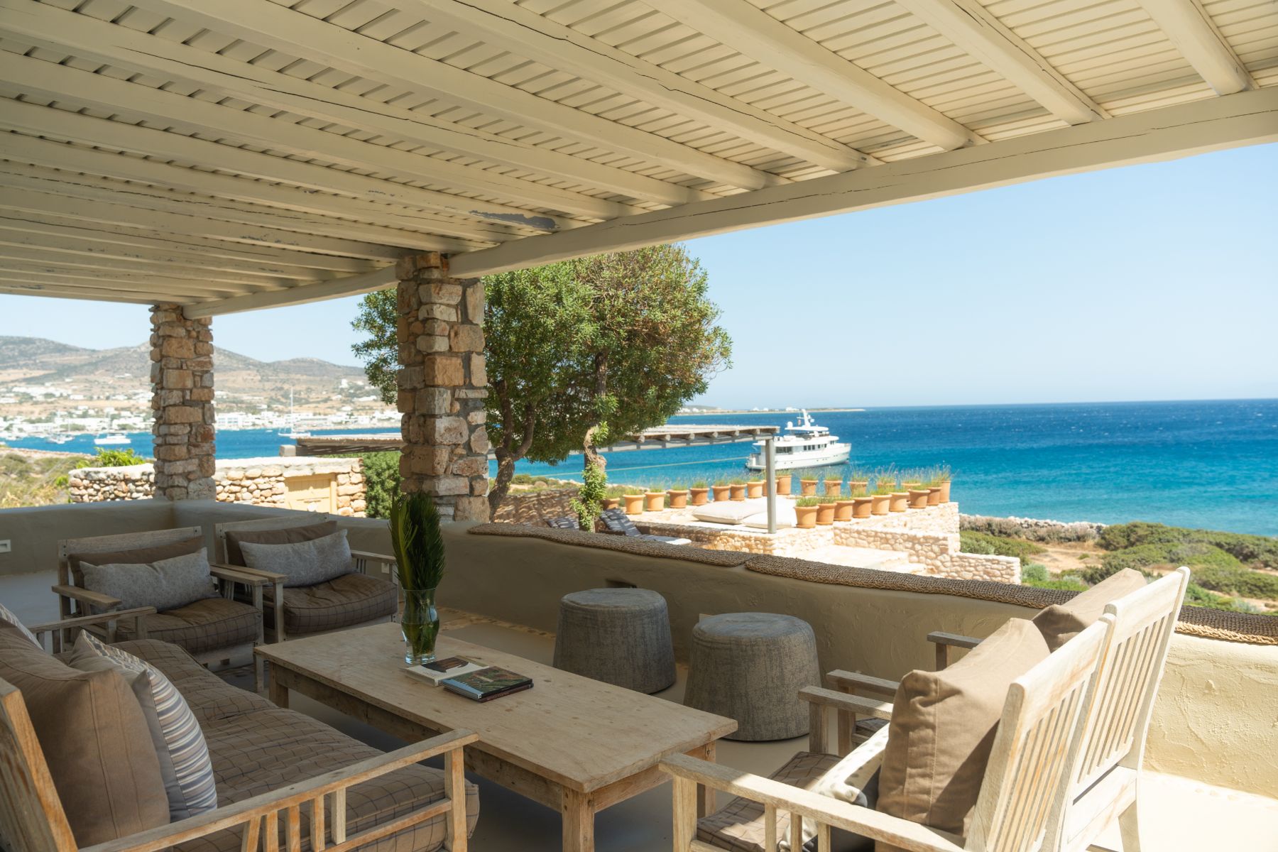 Terrace with sea view at Villa Kymata, Paros