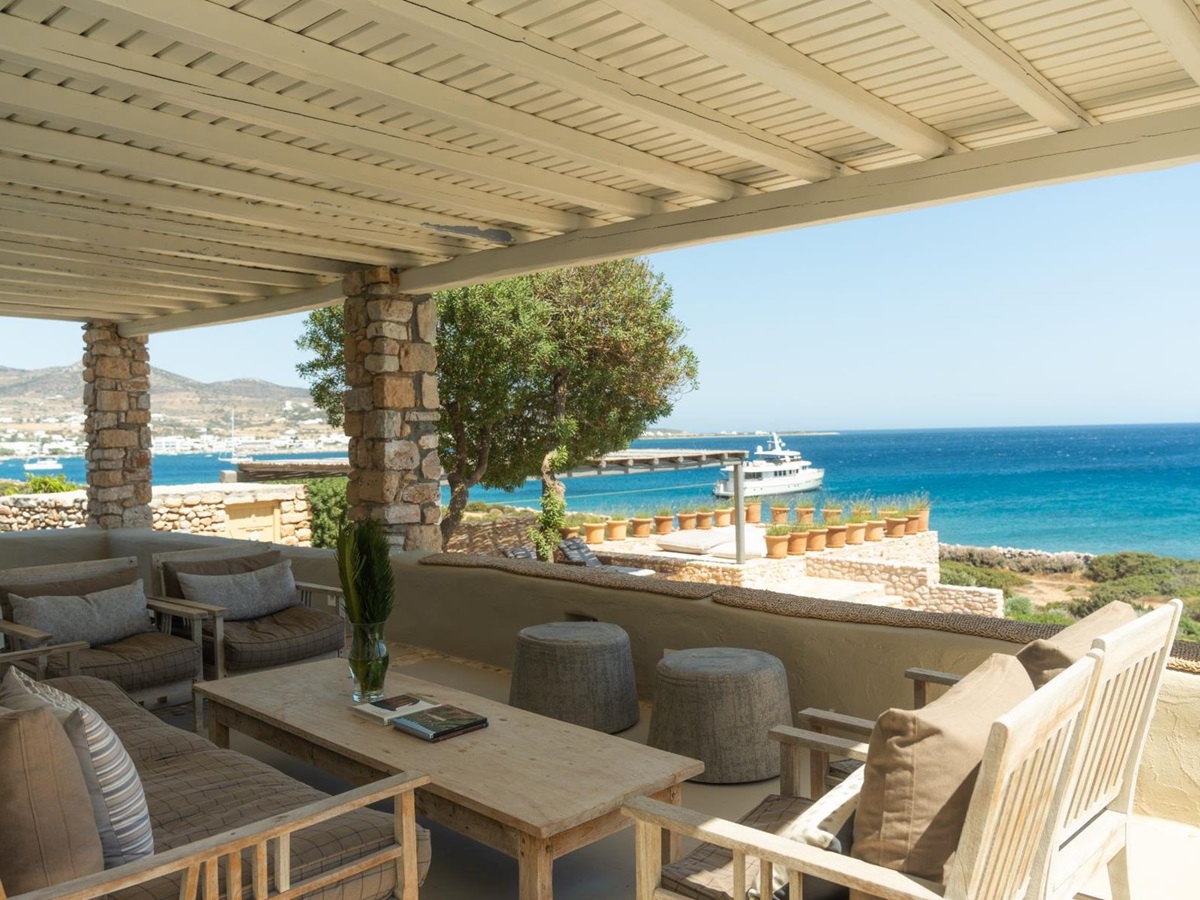 Terrace with sea view at Villa Kymata, Paros