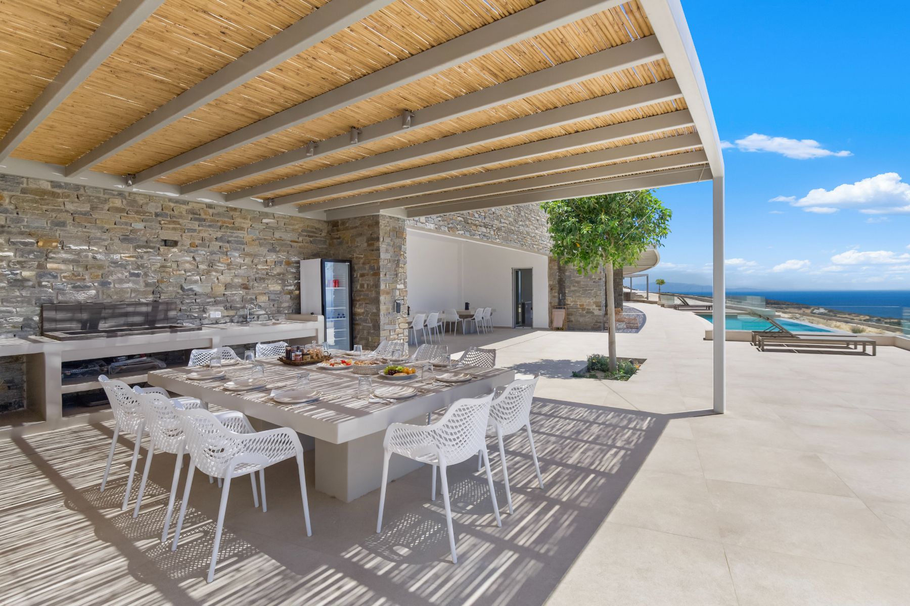 Outdoor dining terrace at Villa Lara, Paros