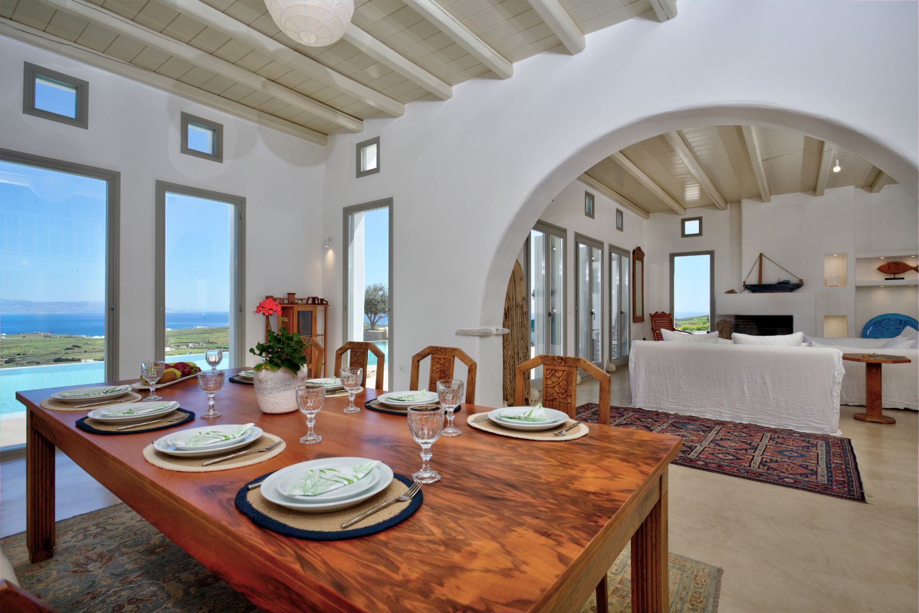 Living and dining area at Villa Livadi, Paros
