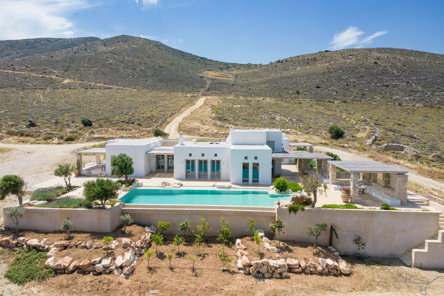 Exterior view of the main villa at Villa Livadi, Paros