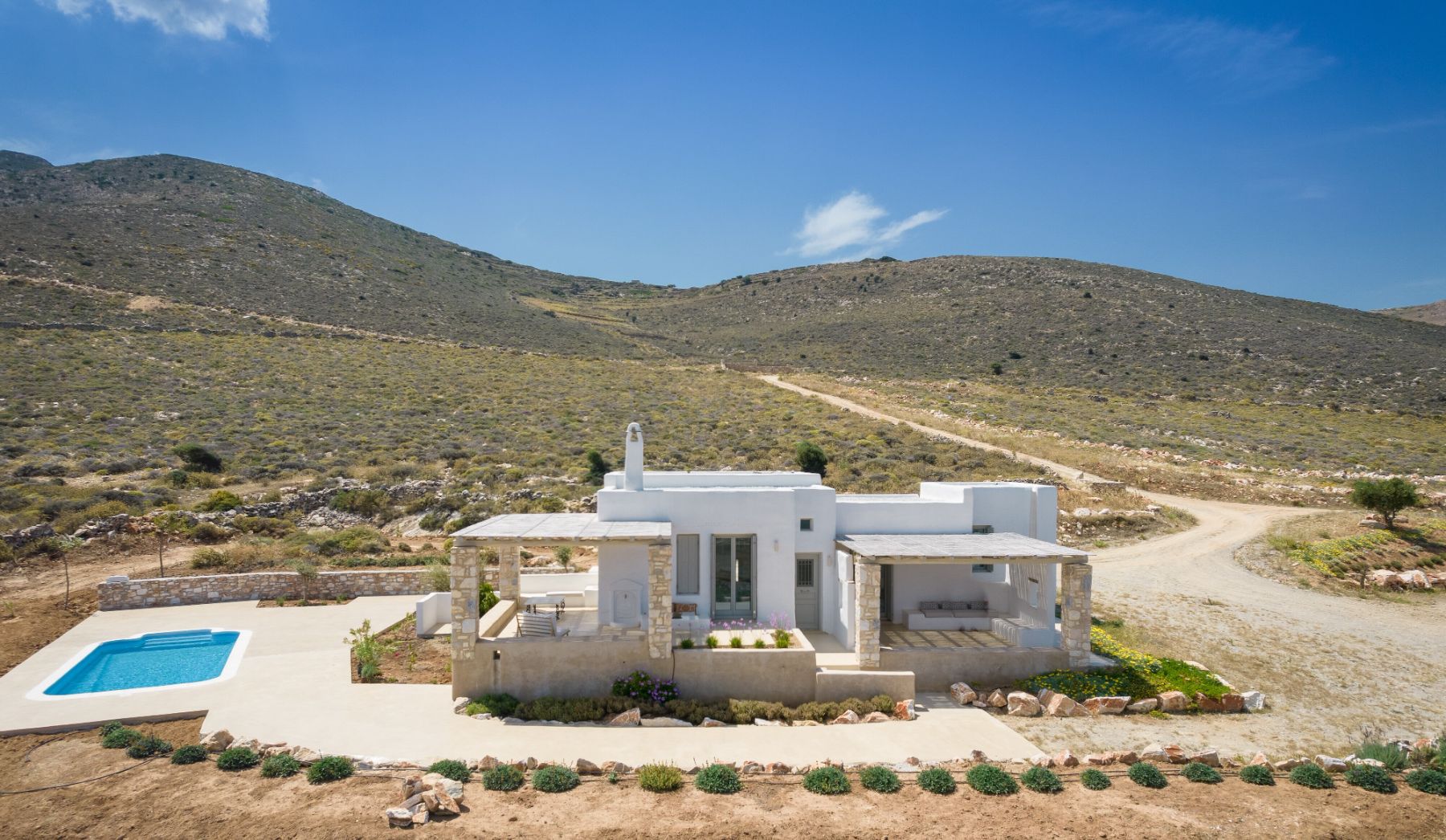 Exterior view of the satellite villa at Villa Livadi, Paros