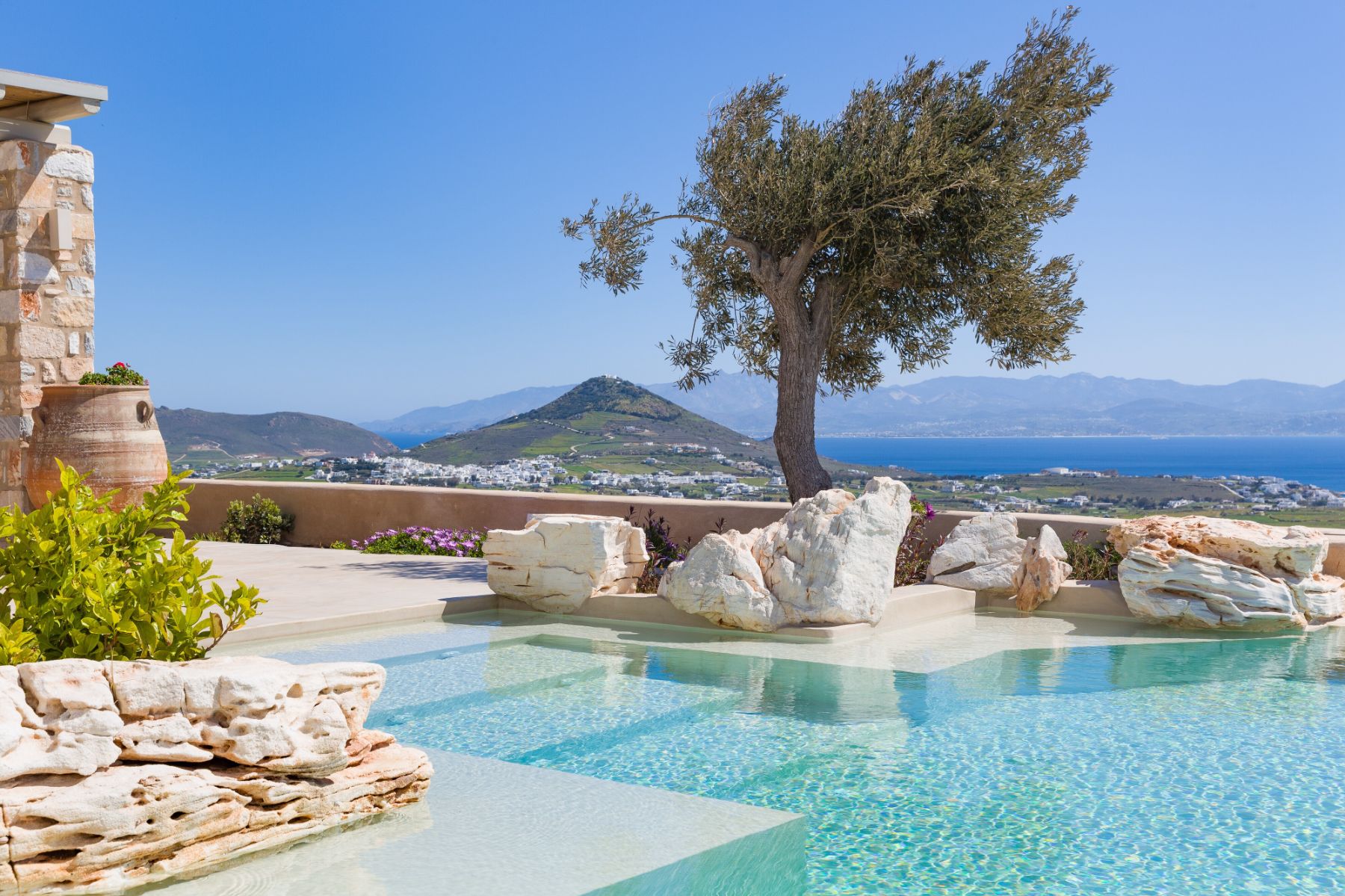 Pool with sea view at Villa Livadi, Paros