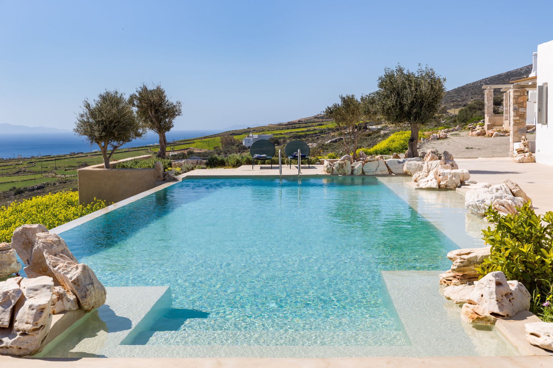 Pool and sea view at Villa Livadi, Paros