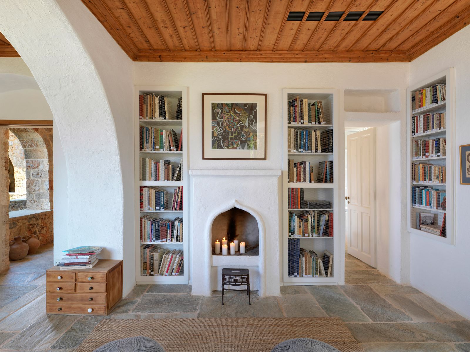 Library at Villa Mani in the Peloponnese 