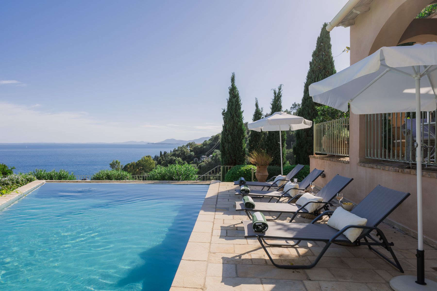 Pool with sea view at Villa Mareas, Corfu
