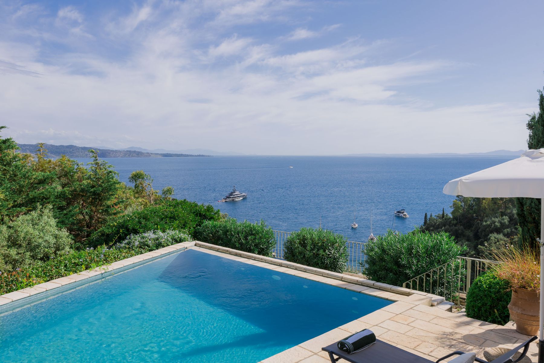 Pool with sea view at Villa Mareas, Corfu