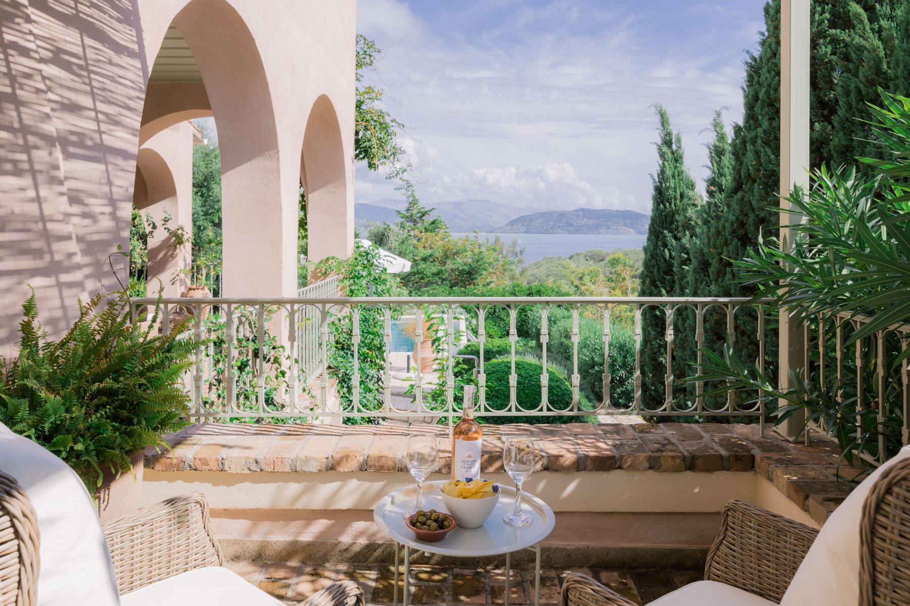 Outdoor seating at Villa Mareas, Corfu