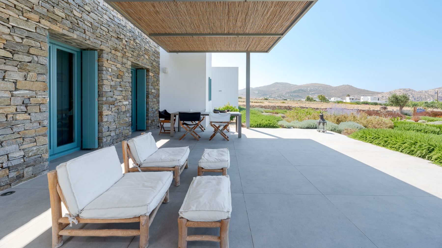 Terrace with seating at Villa Nisi, Paros