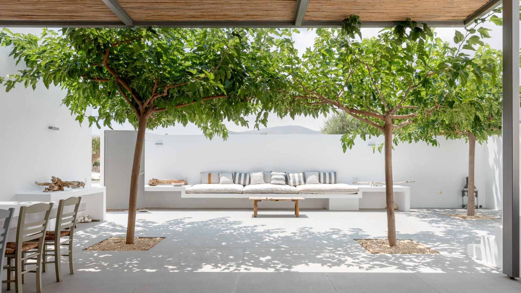 Terrace with seating at Villa Nisi, Paros