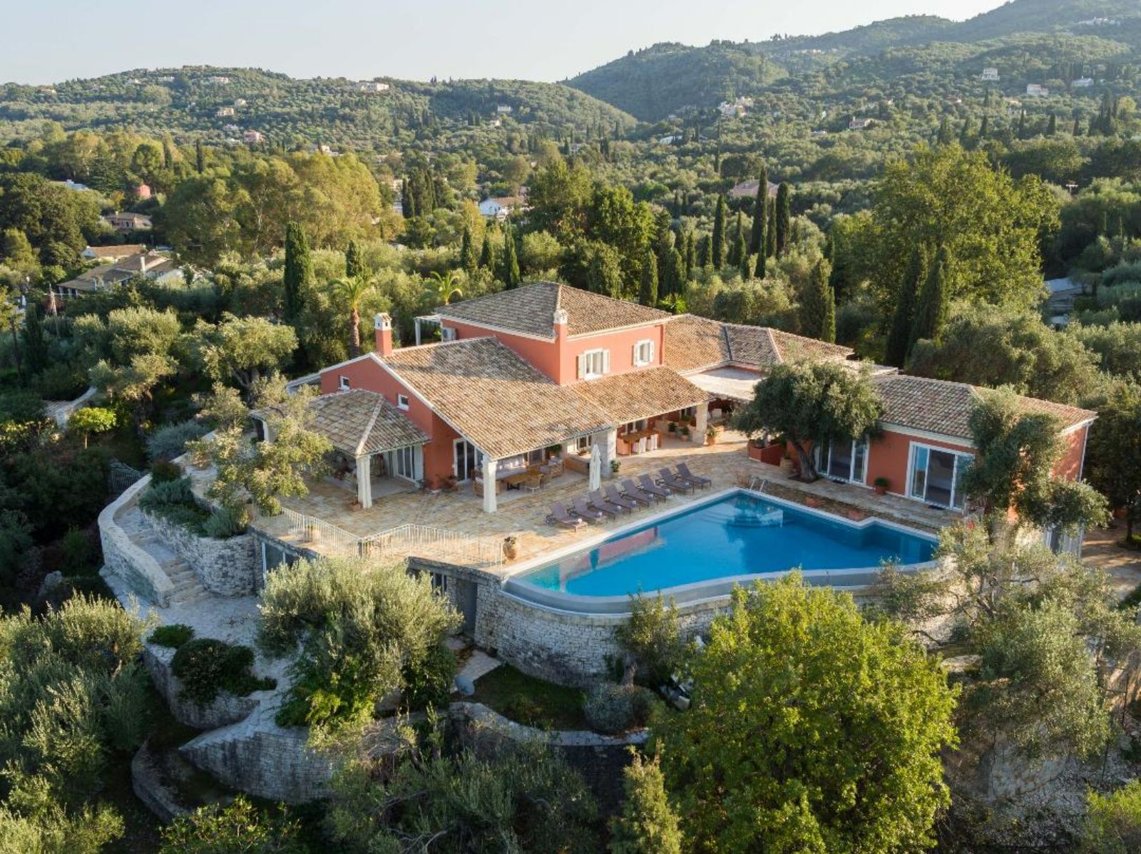 aerial view of villa with pool