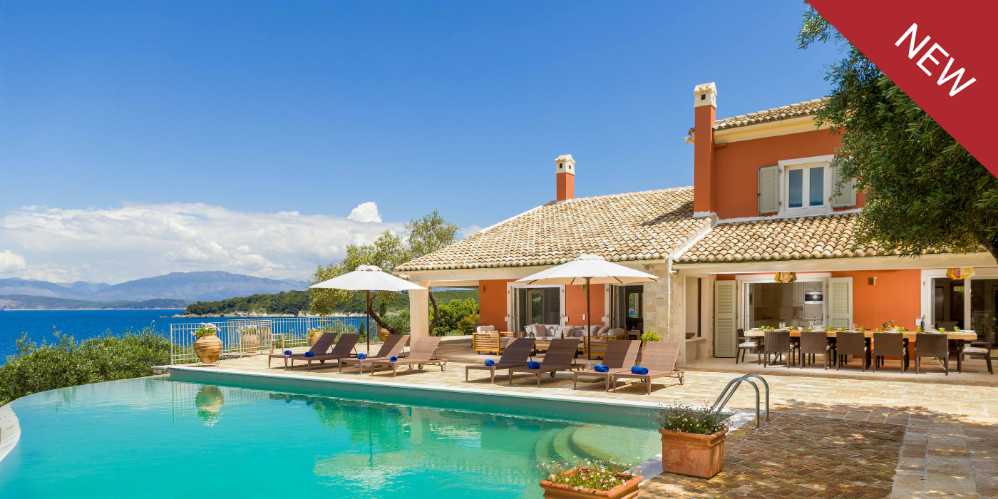 The pool terrace at Villa Ophelia near Kassiopi in Corfu