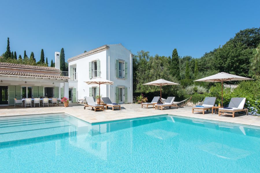 Pool and view of house at Villa Pashalia, Corfu