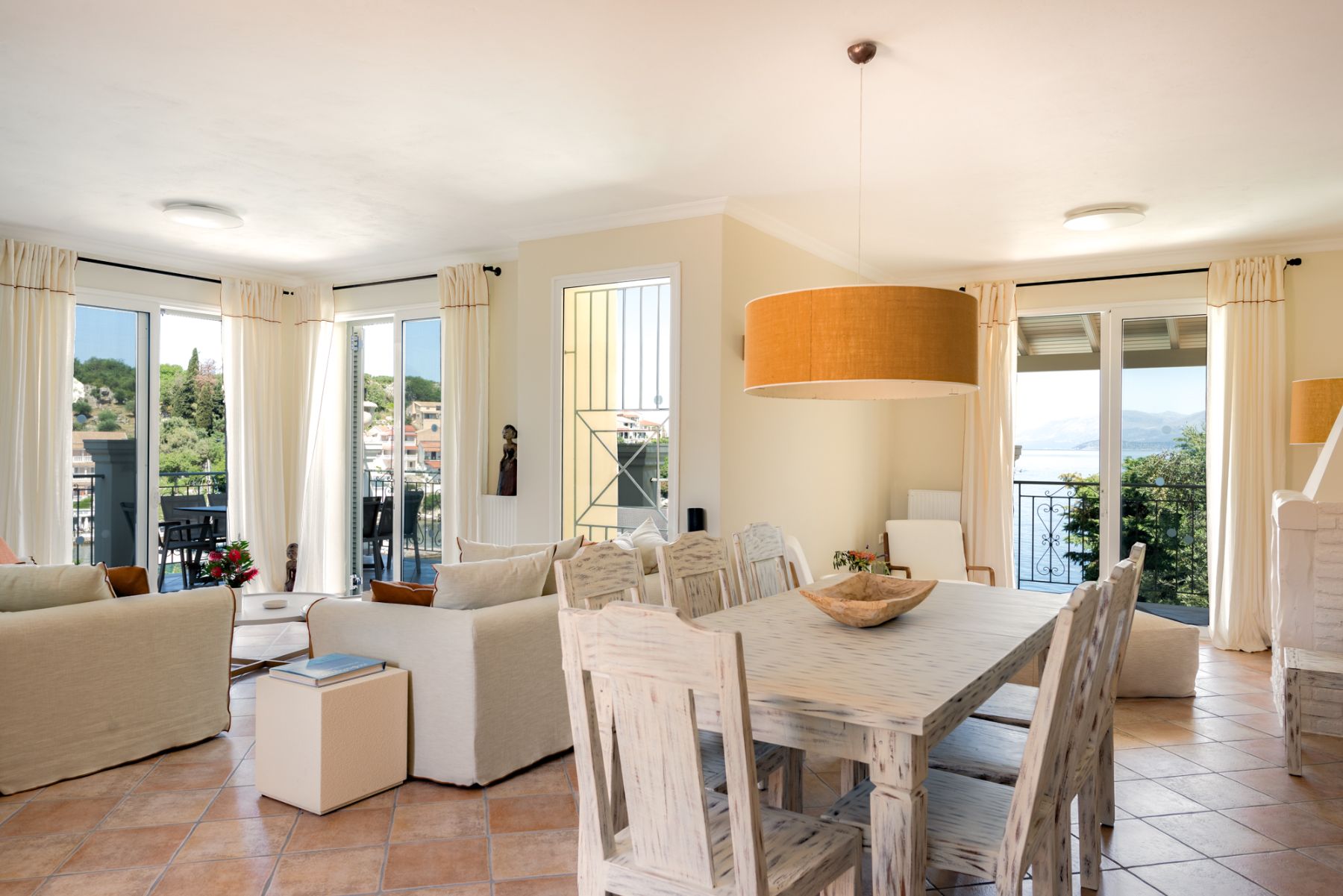 Open plan living room and dining area at Villa Petra, Corfu