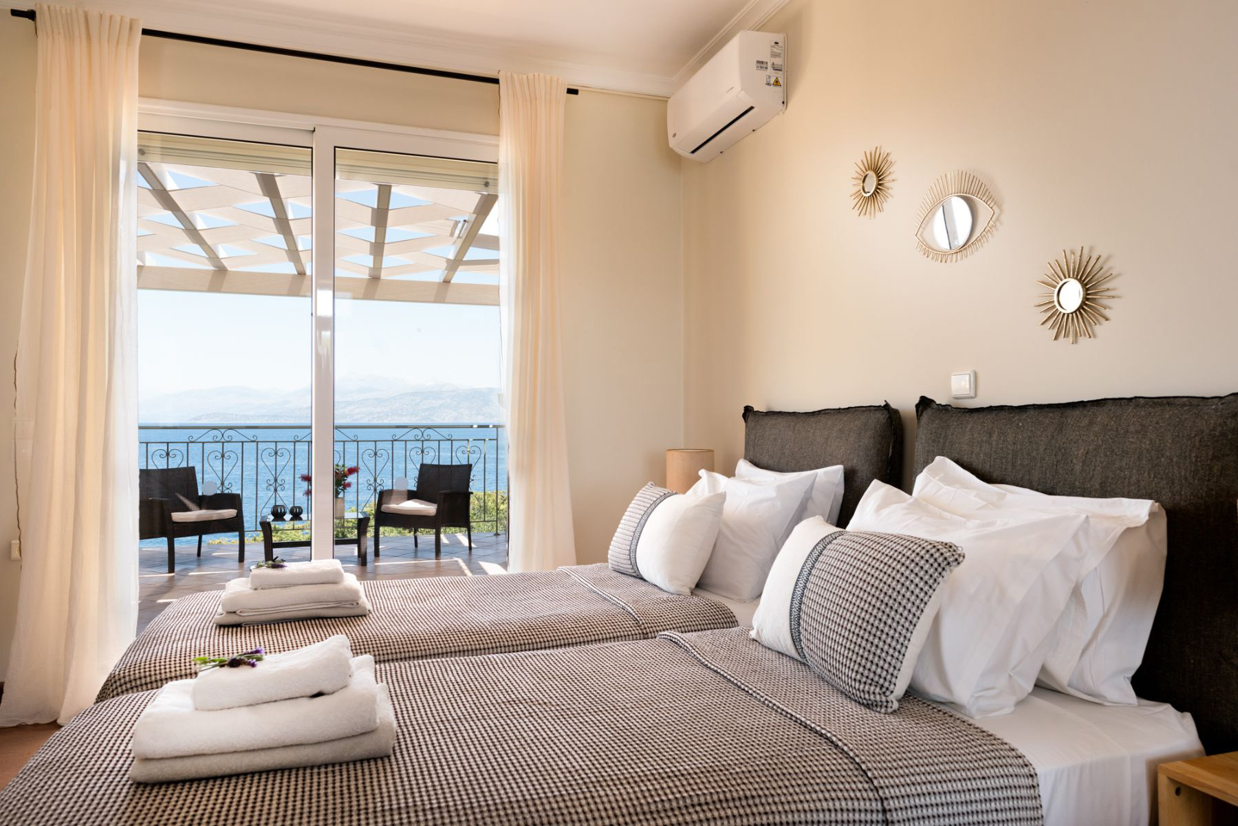 Twin bedroom at Villa Petra, Corfu