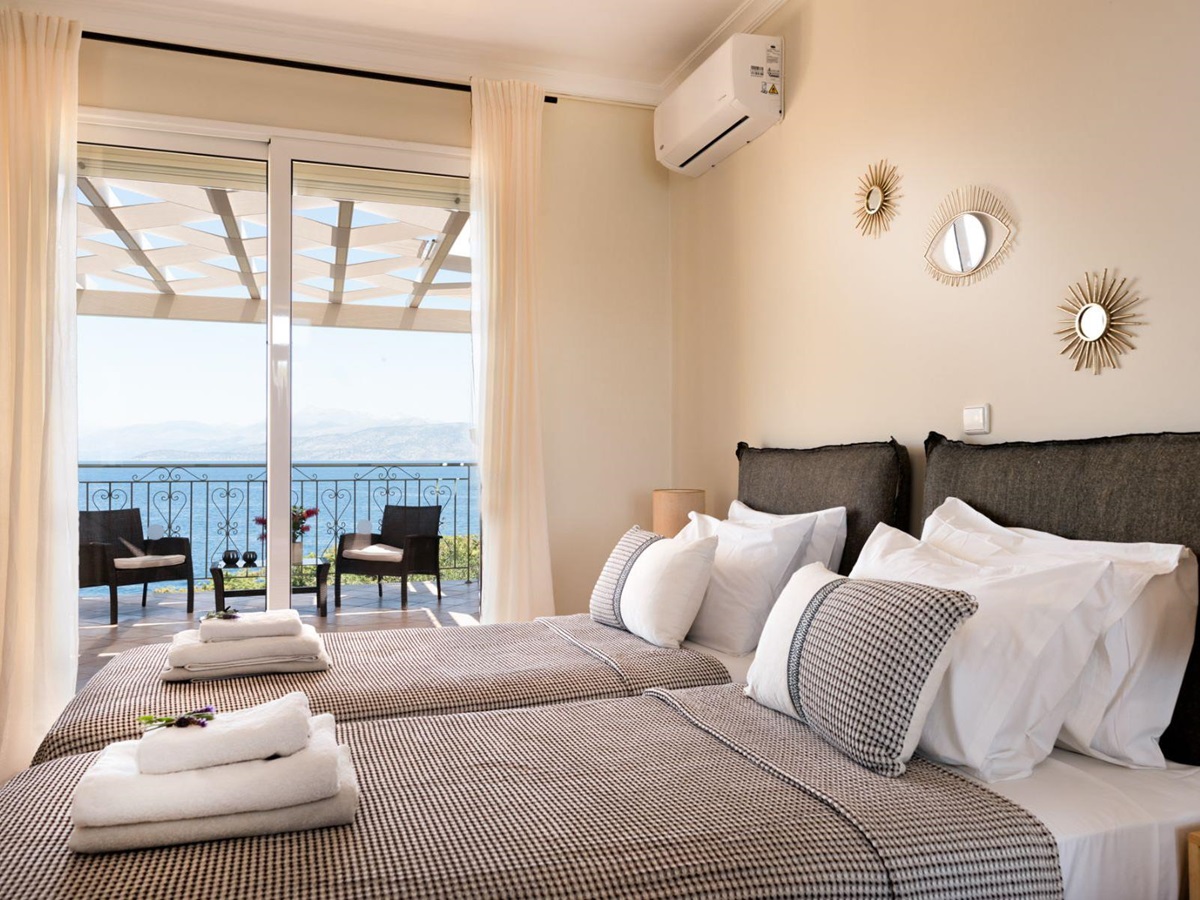 Twin bedroom at Villa Petra, Corfu