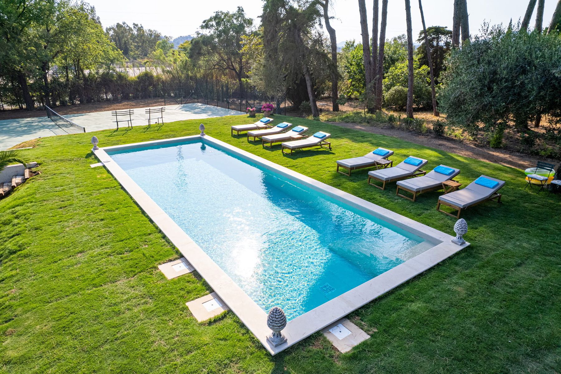 Pool and sun loungers at Villa Posillipo, Corfu