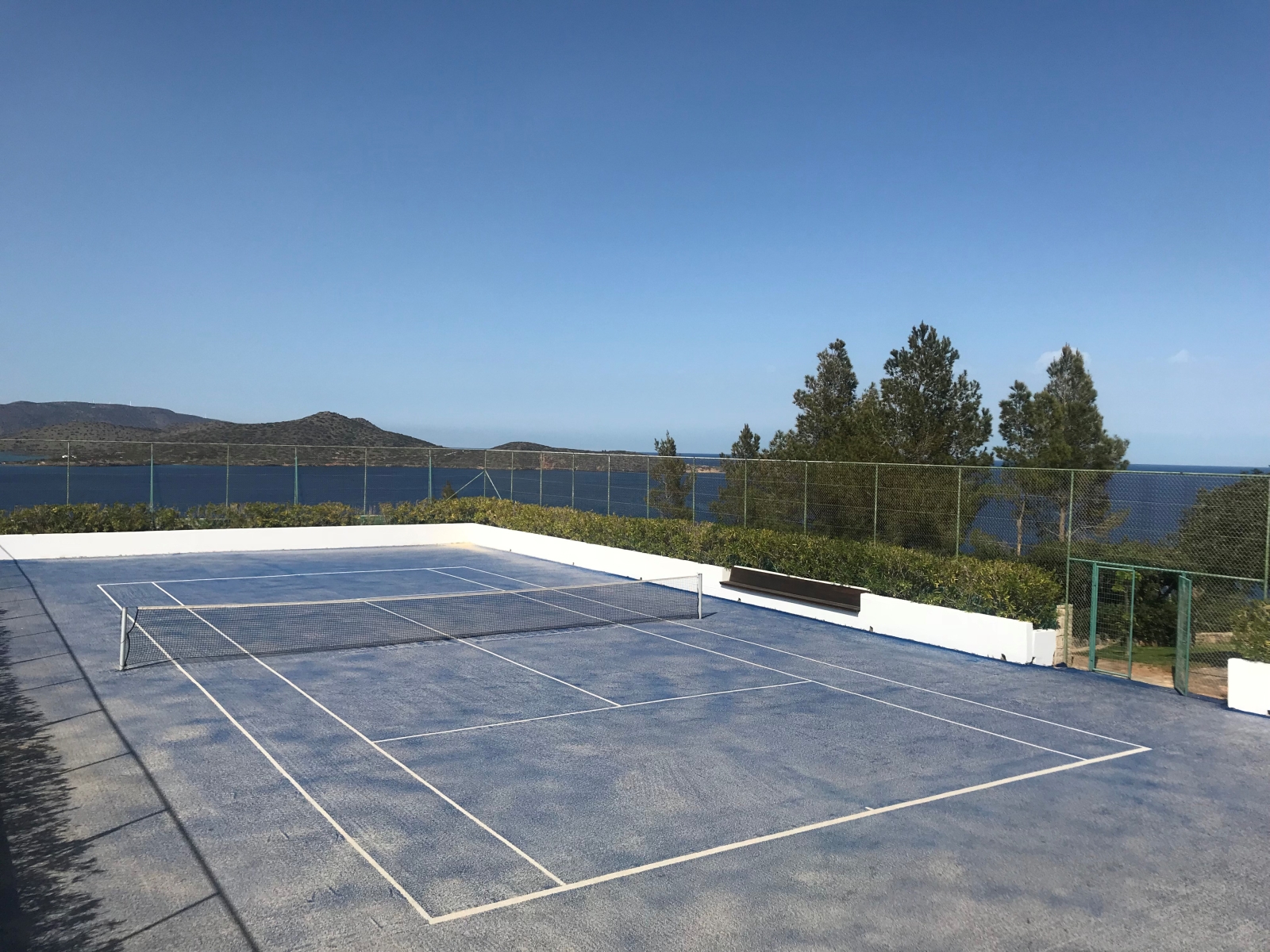Tennis court with sea view at Villa Selene on Crete, Greece