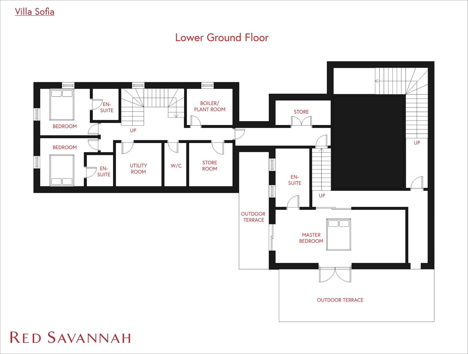 Lower ground floor plan at Villa Sofia in Corfu