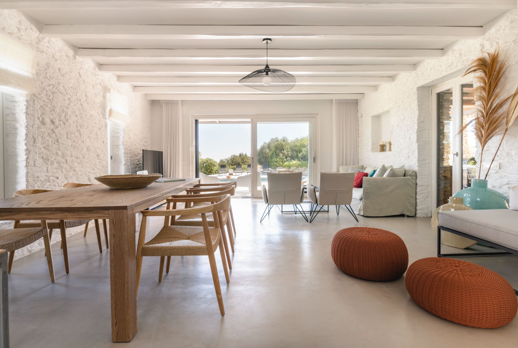 Dining and living area at Villa Thalia, Sifnos